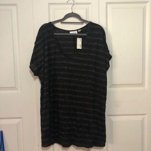 Black Grey Stripe V-neck T-shirt